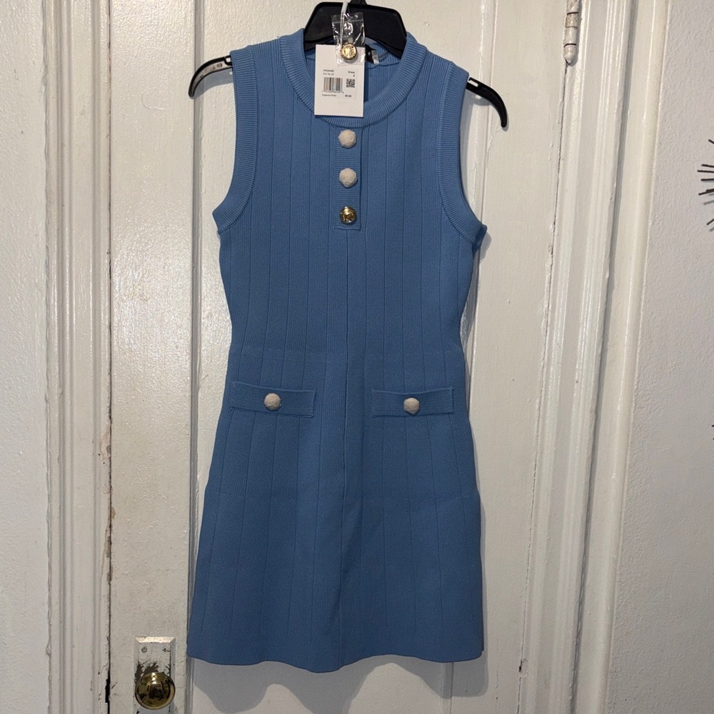 Endless Rose Blue Sleeveless Mini Dress with Gold Buttons